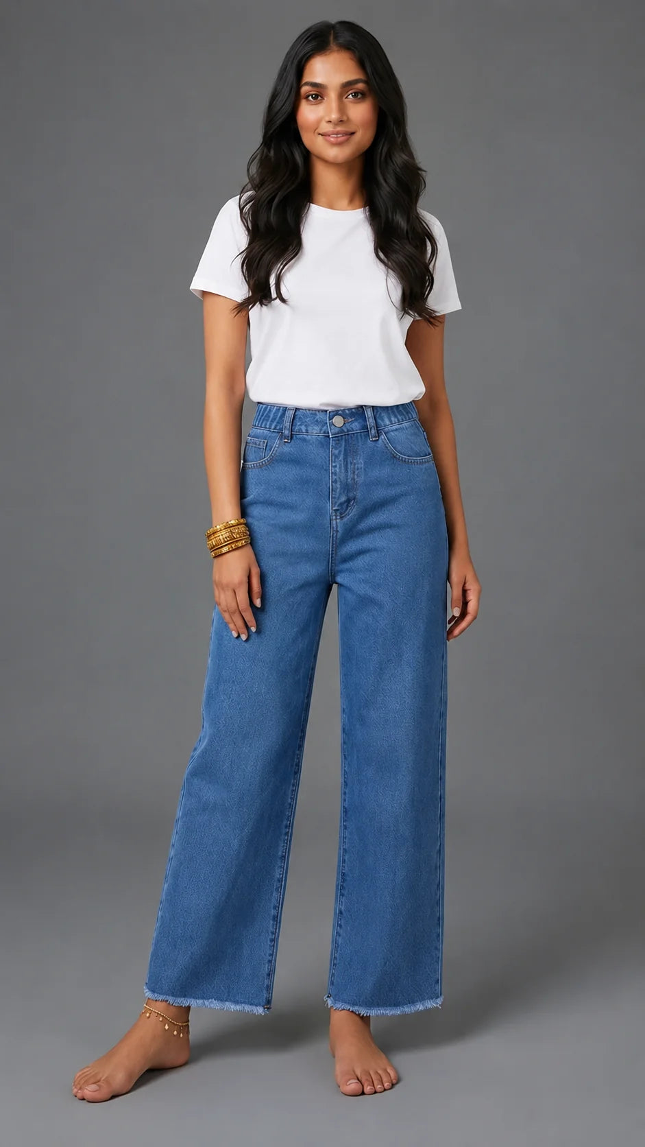 Zara USA - Dark Blue Wide Leg Straight Fit Jeans