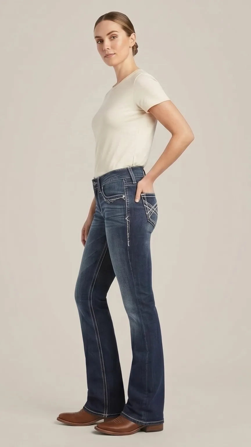 Ariat USA - Dark Blue Denim High Rise Flare Fit Bootcut Jeans