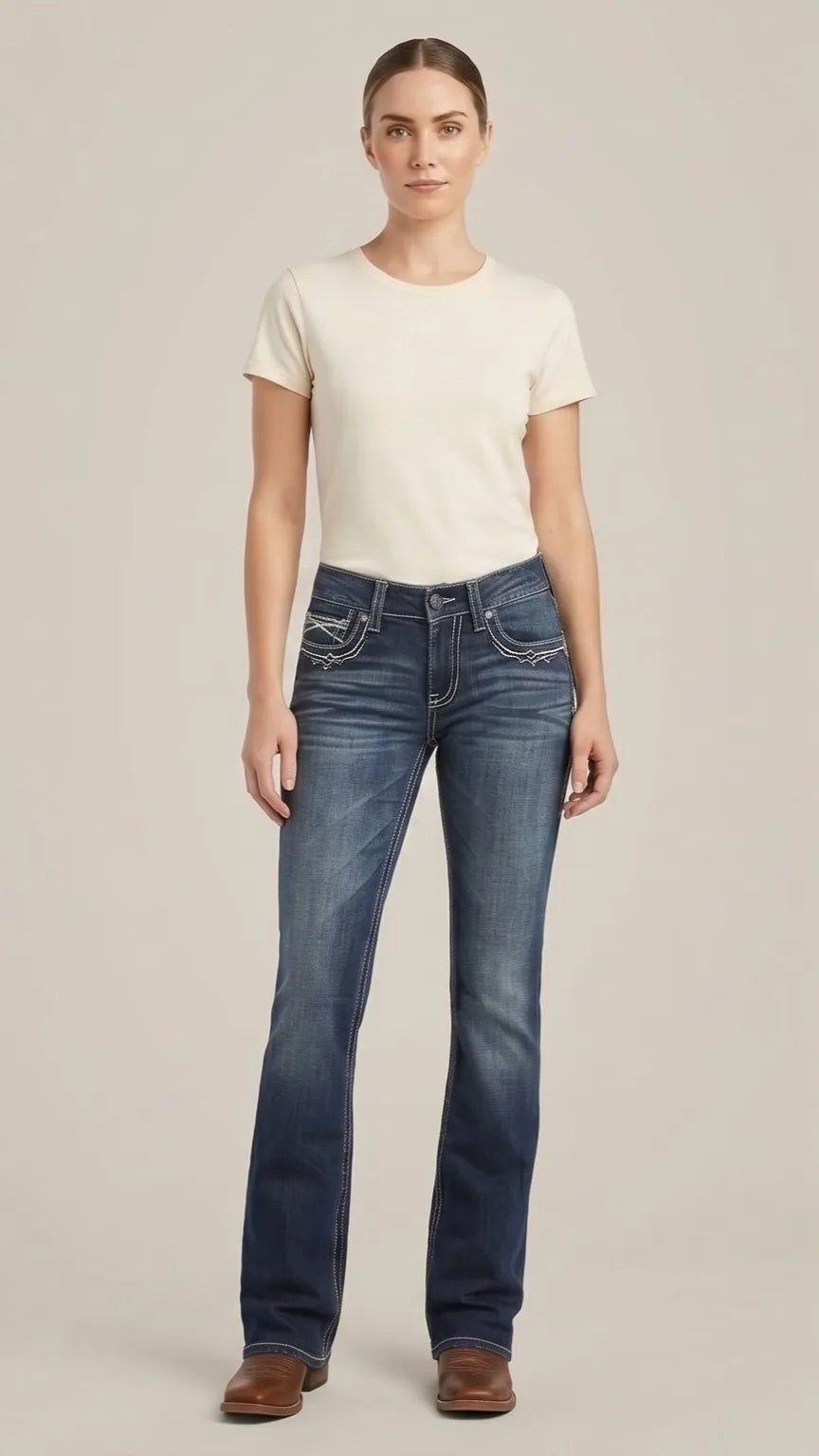 Ariat USA - Dark Blue Denim High Rise Flare Fit Bootcut Jeans