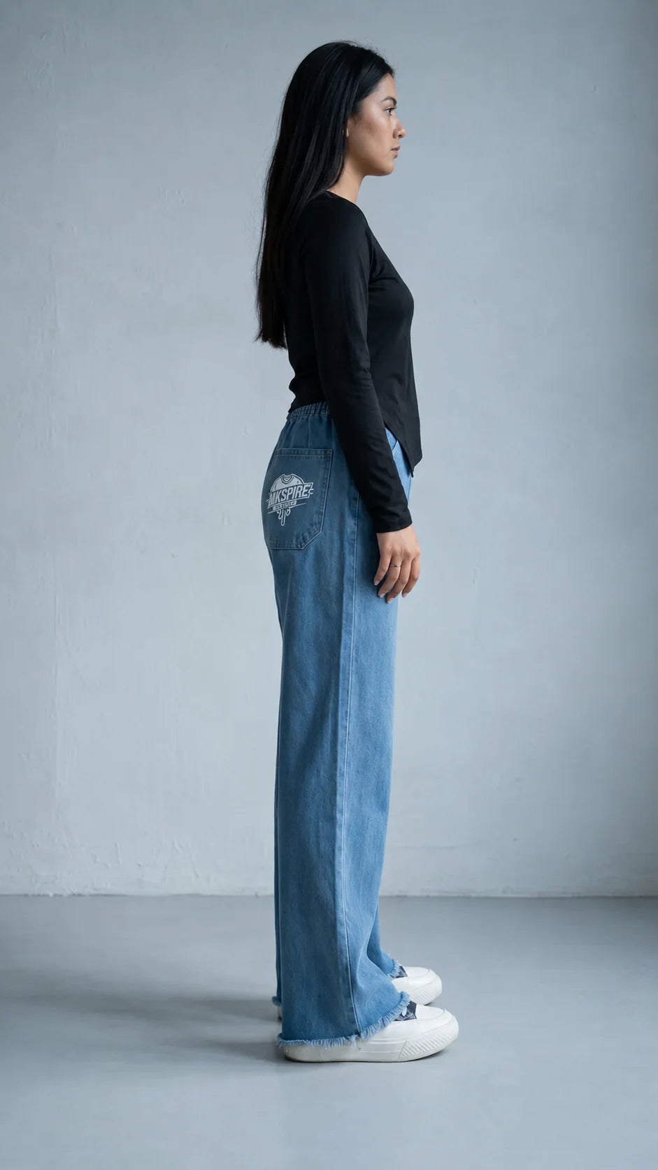 Zara USA - Ice Blue Denim Wide Leg Straight Fit Jeans