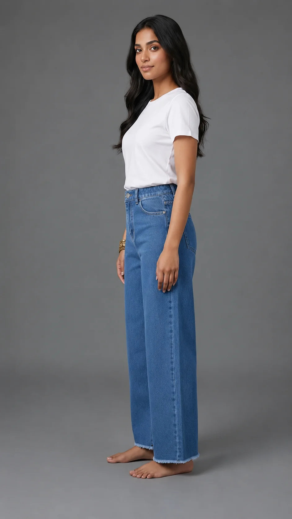 Zara USA - Dark Blue Wide Leg Straight Fit Jeans