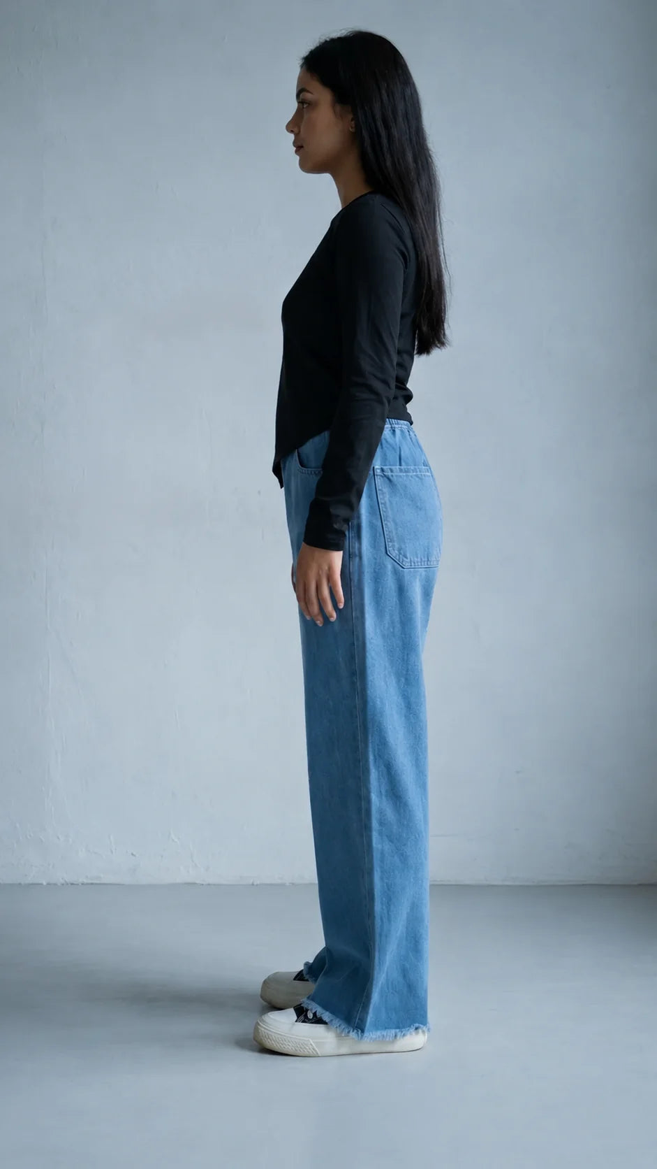 Zara USA - Ice Blue Denim Wide Leg Straight Fit Jeans