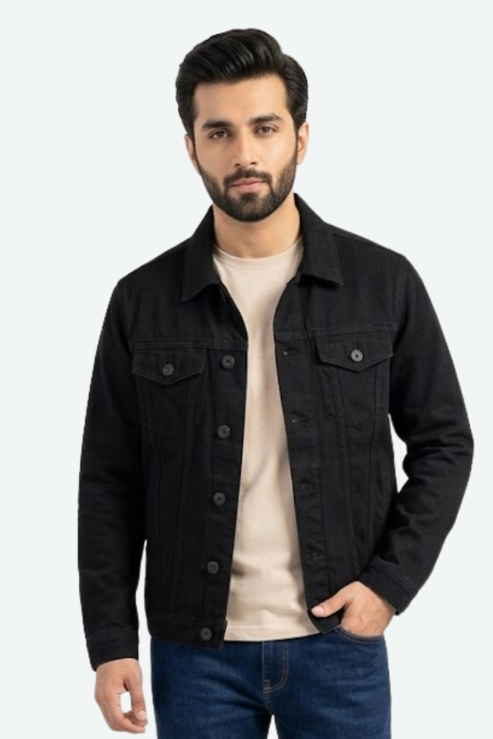 ⁠Basic Black Denim Jacket