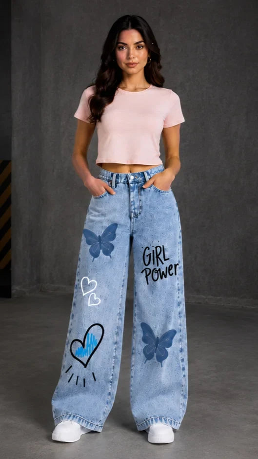 Butterfly Bloom Wide Leg Jeans