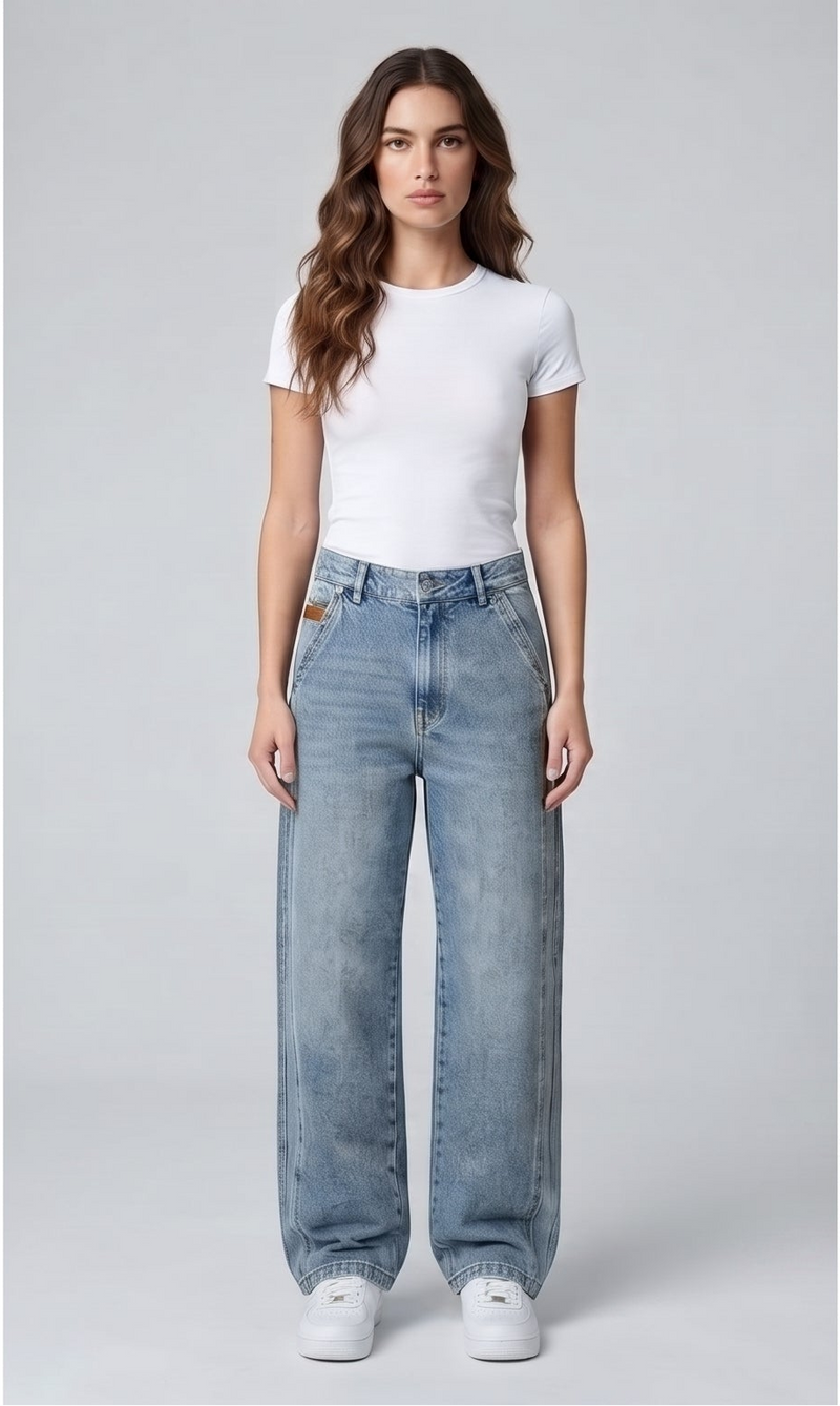 Second Generation Double Stitch Cross Pocket Denim Jeans - Sky Blue